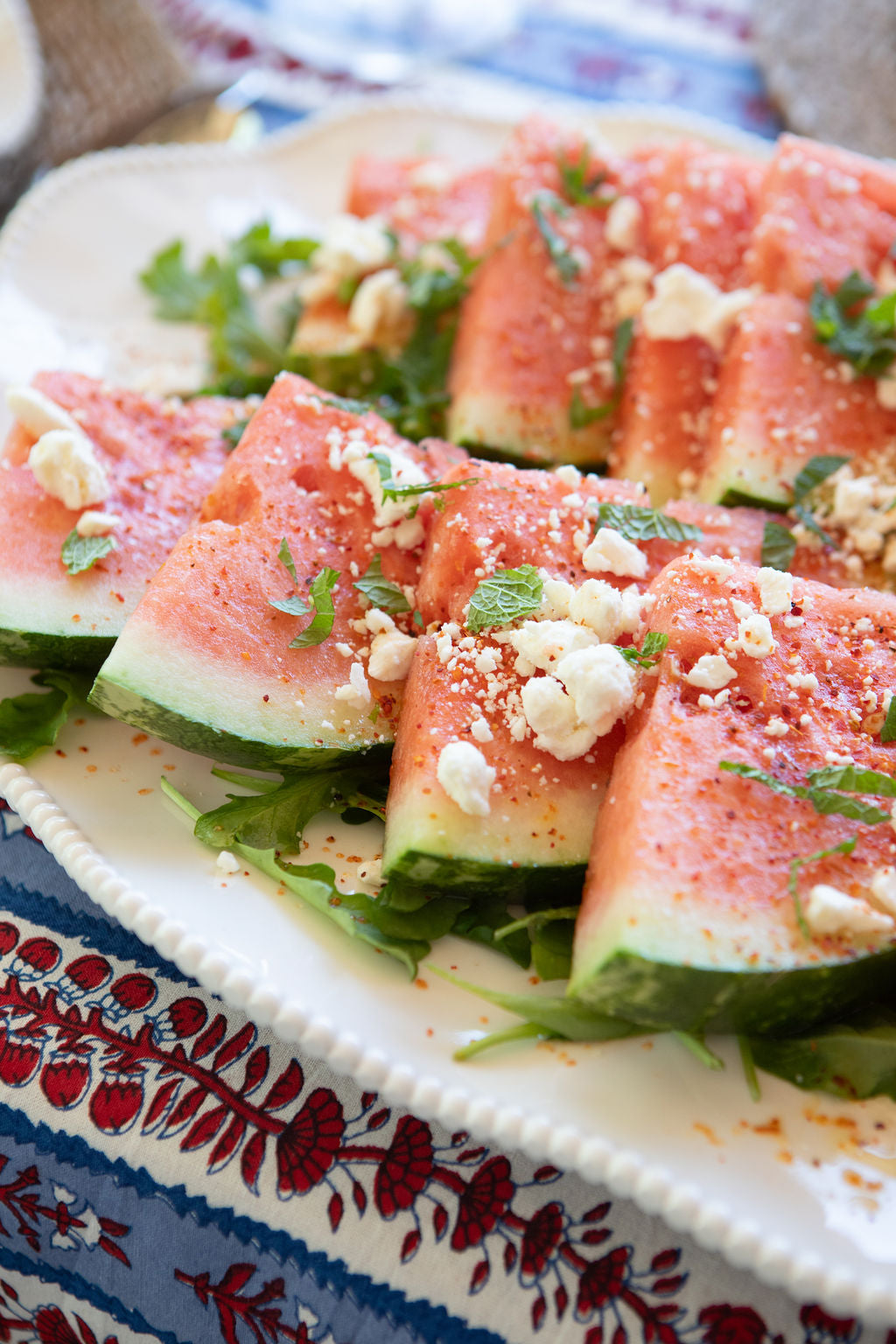 Dinner with Diane: Watermelon Wedges with Feta, Mint & Lime Dressing on Arugula