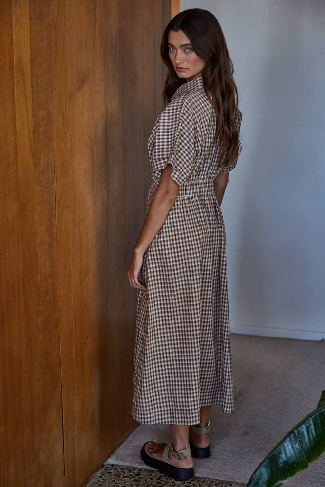 Woven Cotton Gingham Maxi Brown