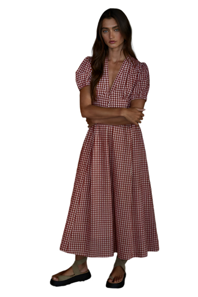 Woven Cotton Gingham Maxi Red