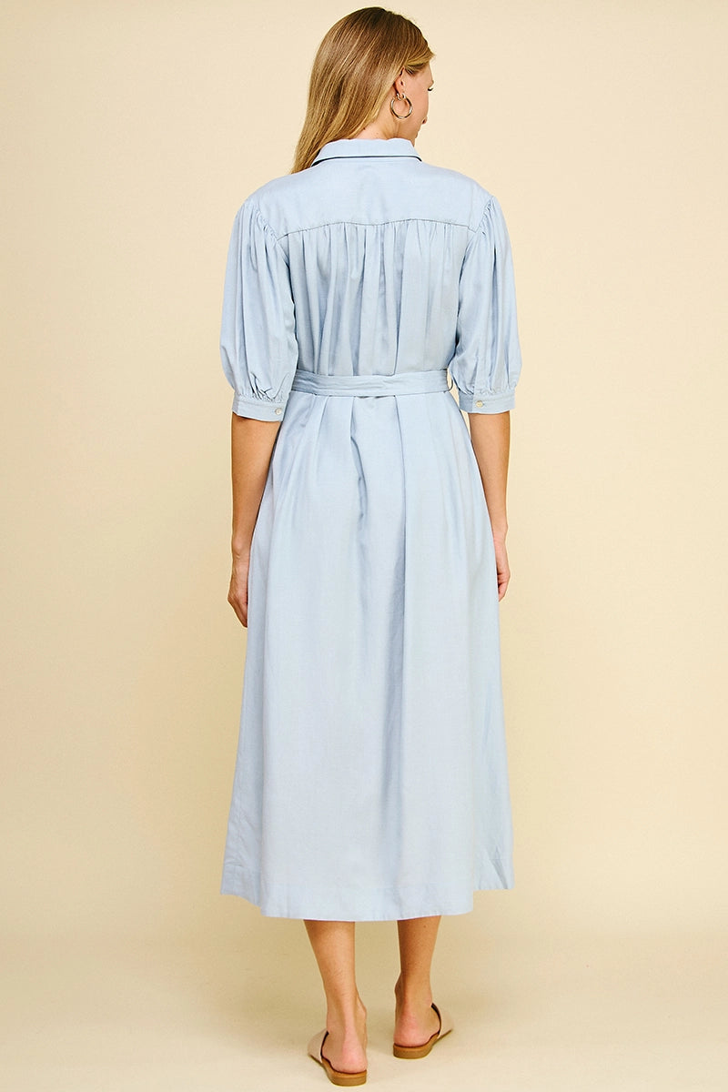Solid Linen Midi Dress