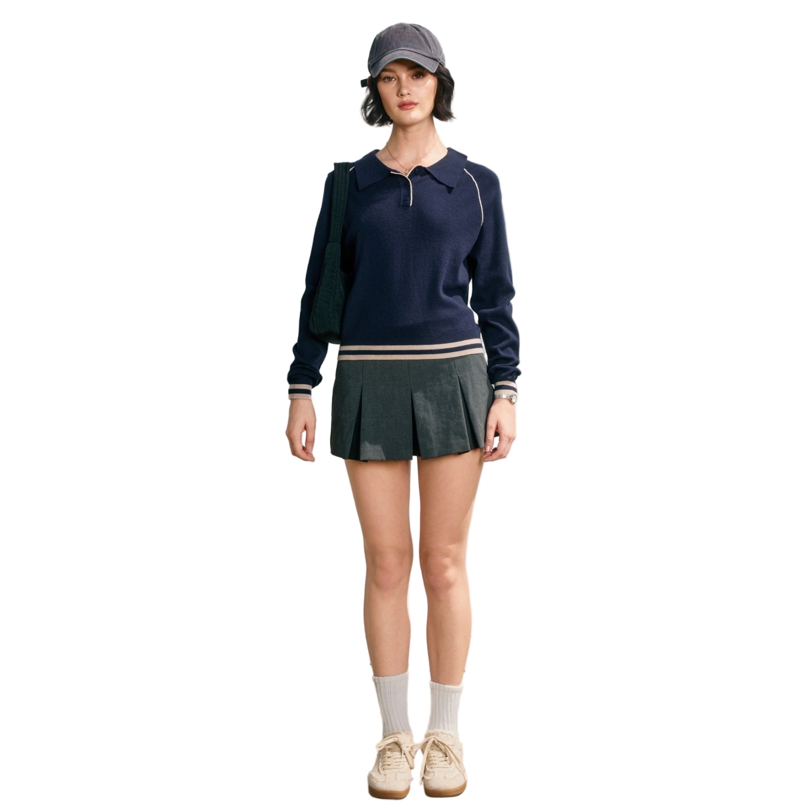 Polo Contrast Trim Sweater Navy