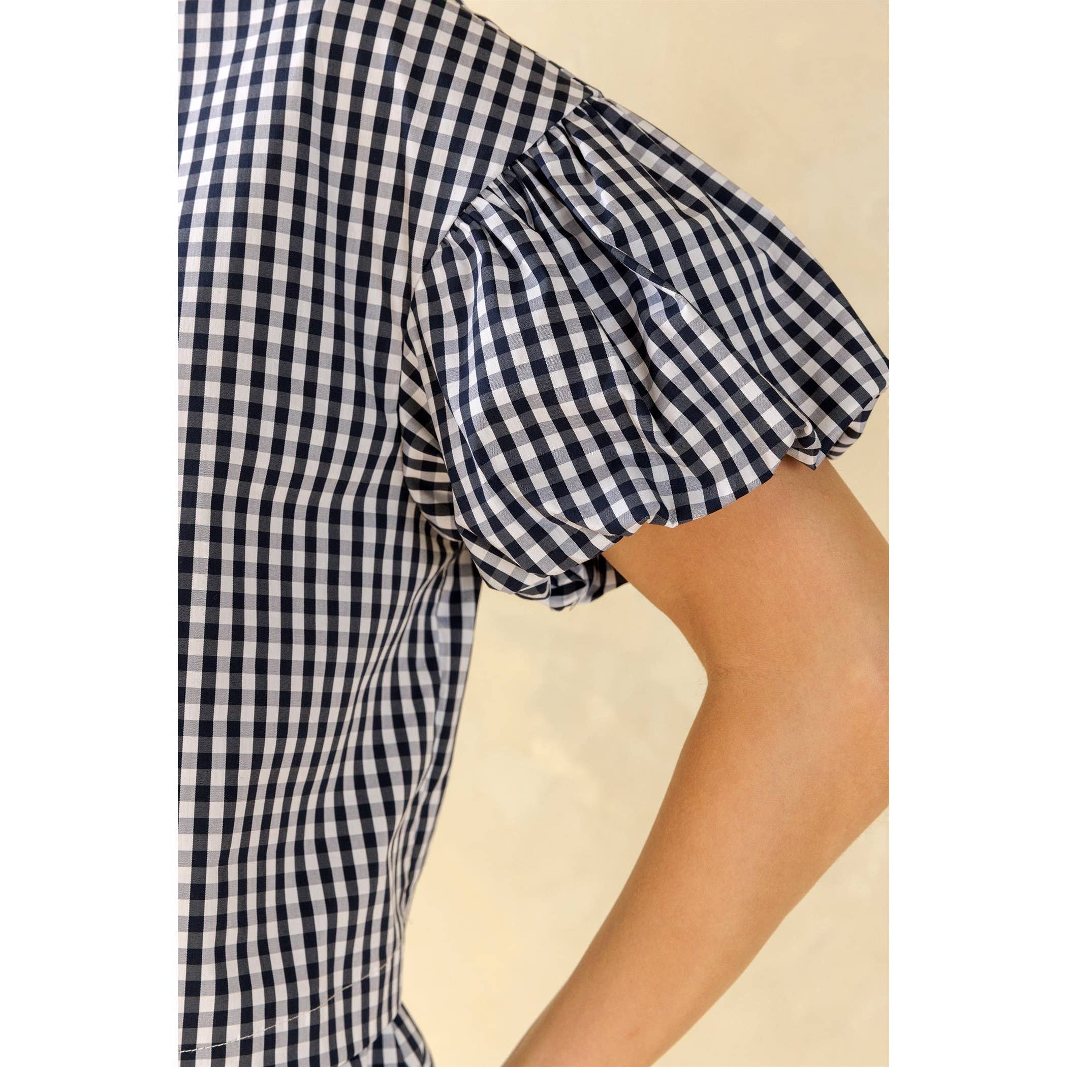 Gingham Navy Top