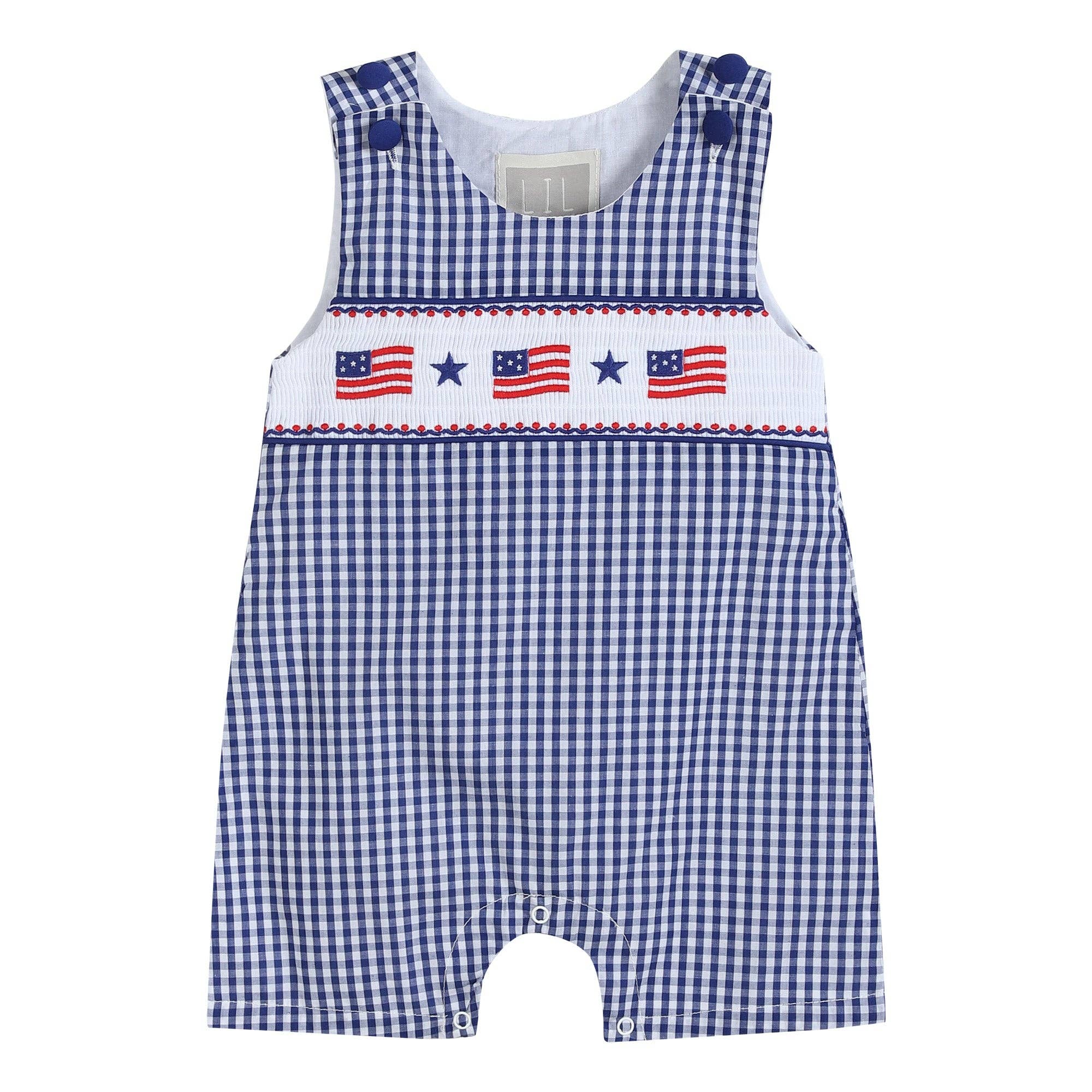 Gingham American Flag Shortalls