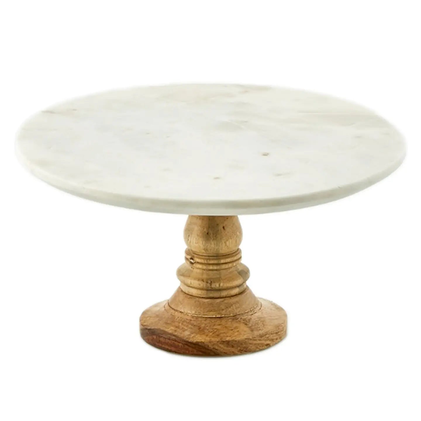 White Marble Cake Plate with Mango Wood Stand