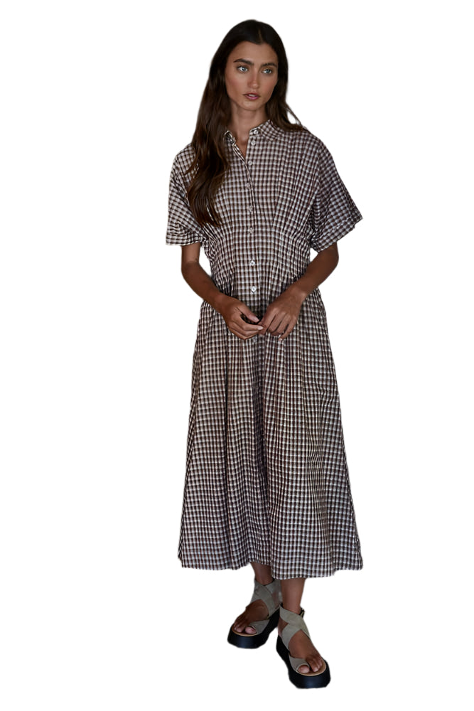 Woven Cotton Gingham Maxi Brown