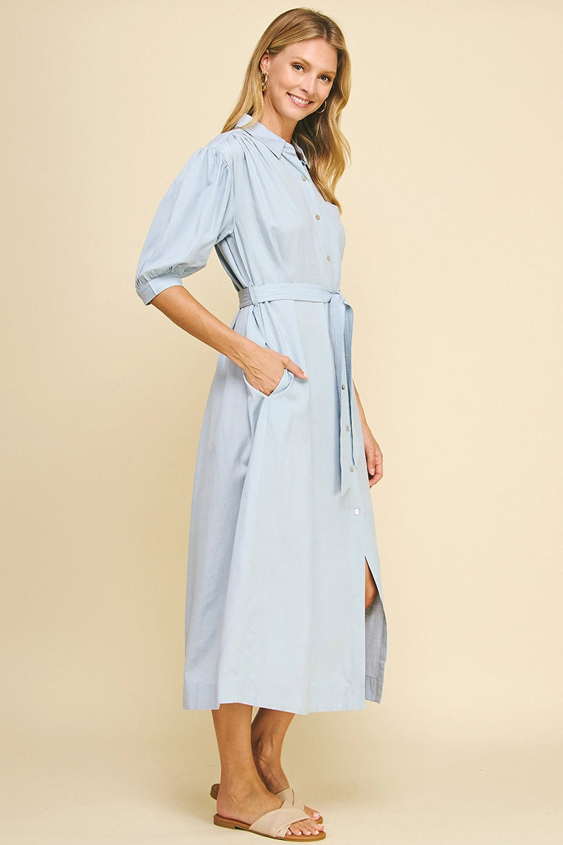 Solid Linen Midi Dress