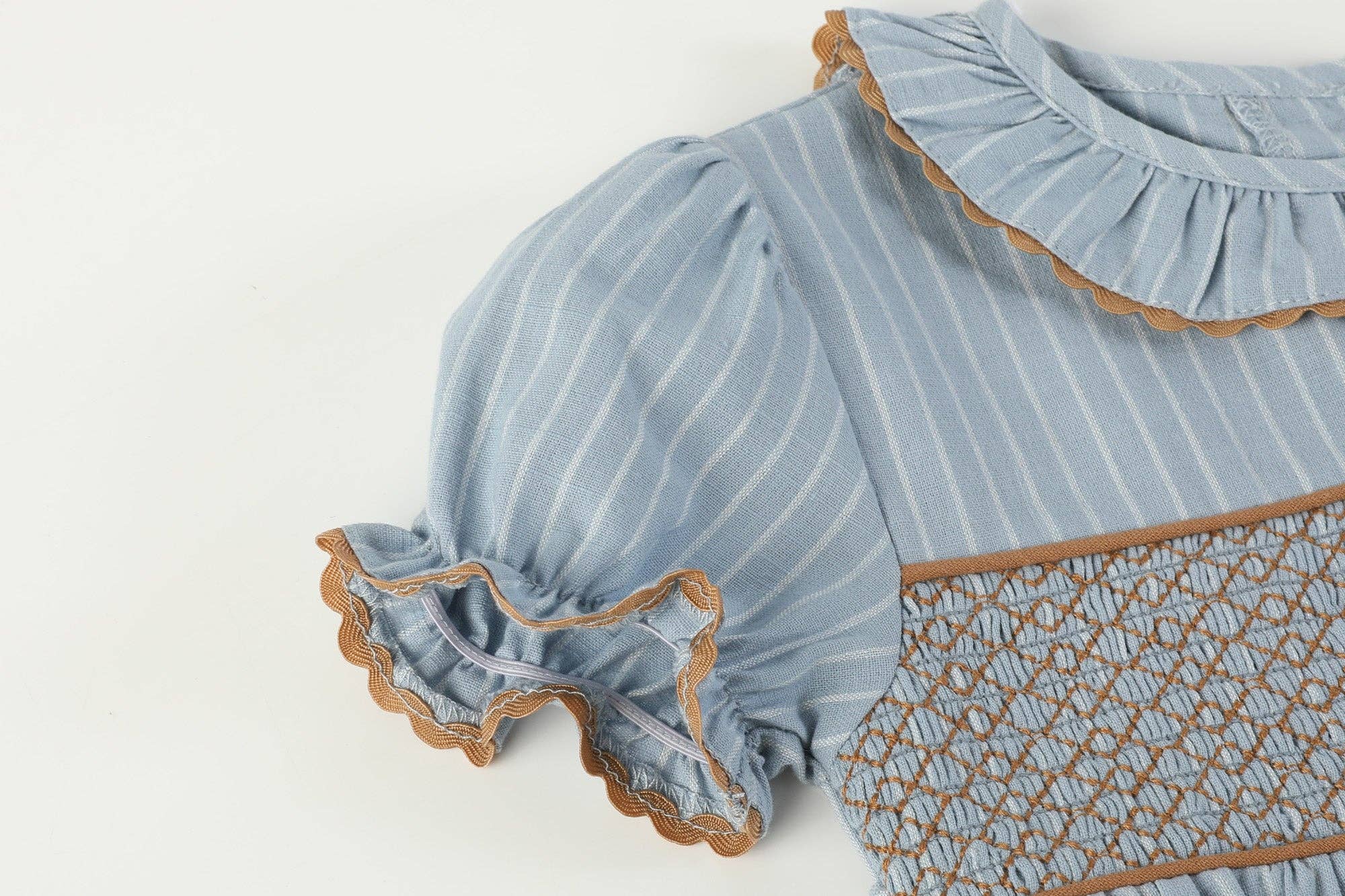 Blue Smocked Ruffle Collar Dress