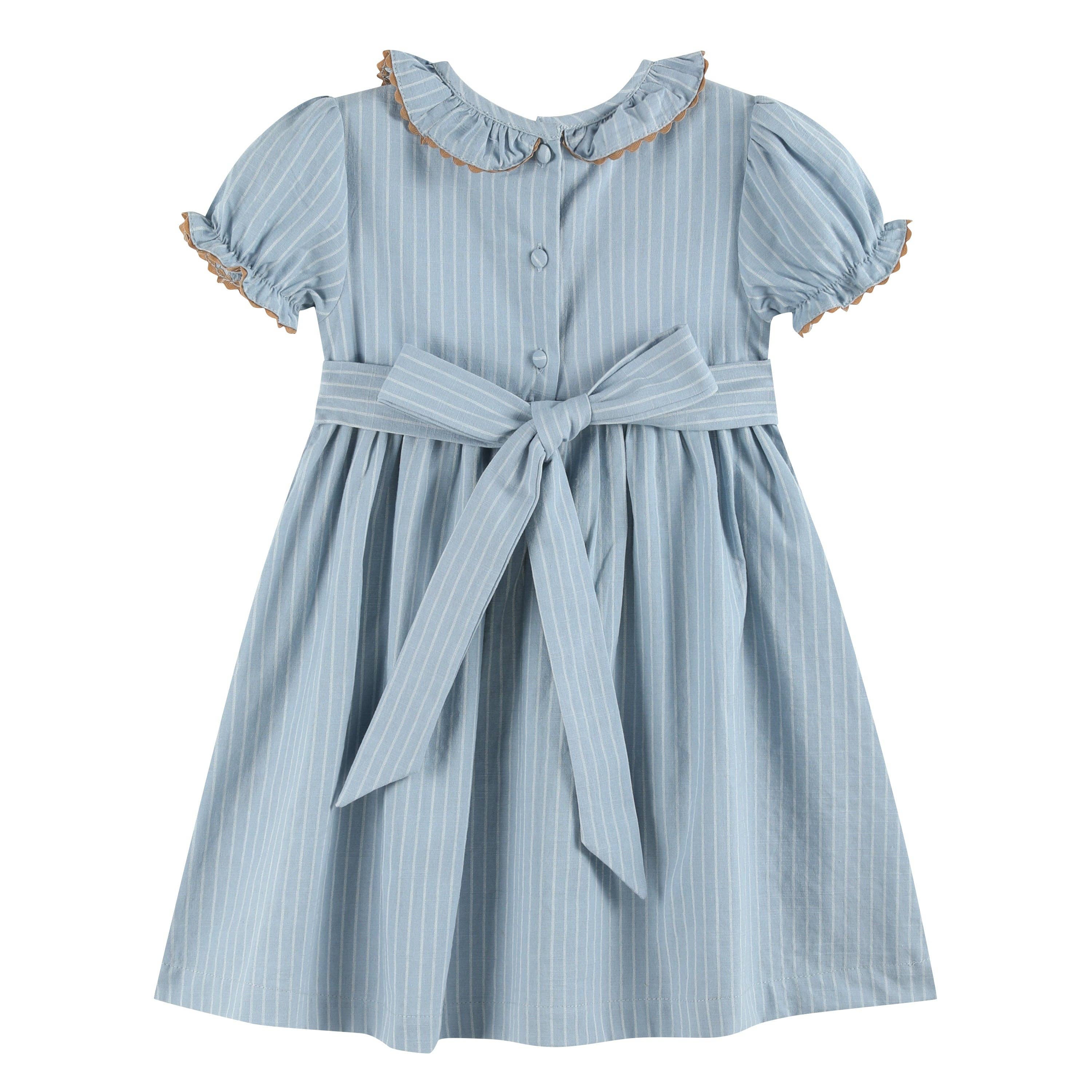 Blue Smocked Ruffle Collar Dress