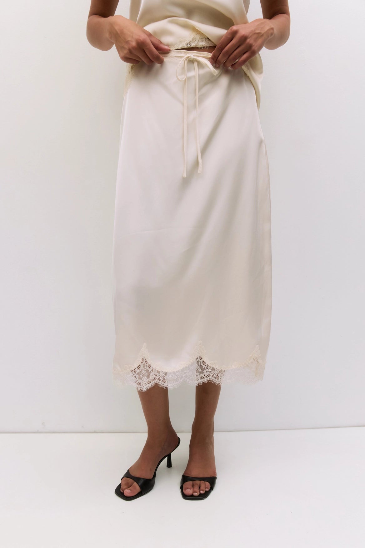 The Gabrielle Skirt | Satin Lace Midi Skirt