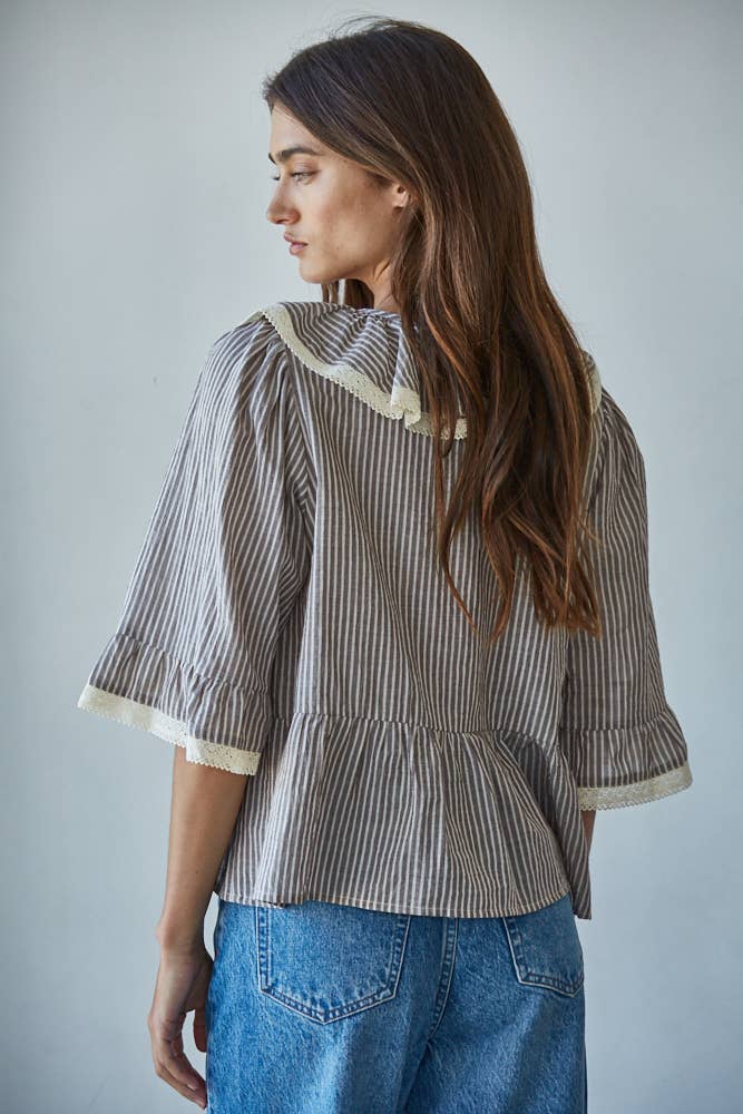 Woven Striped Ruffle Top