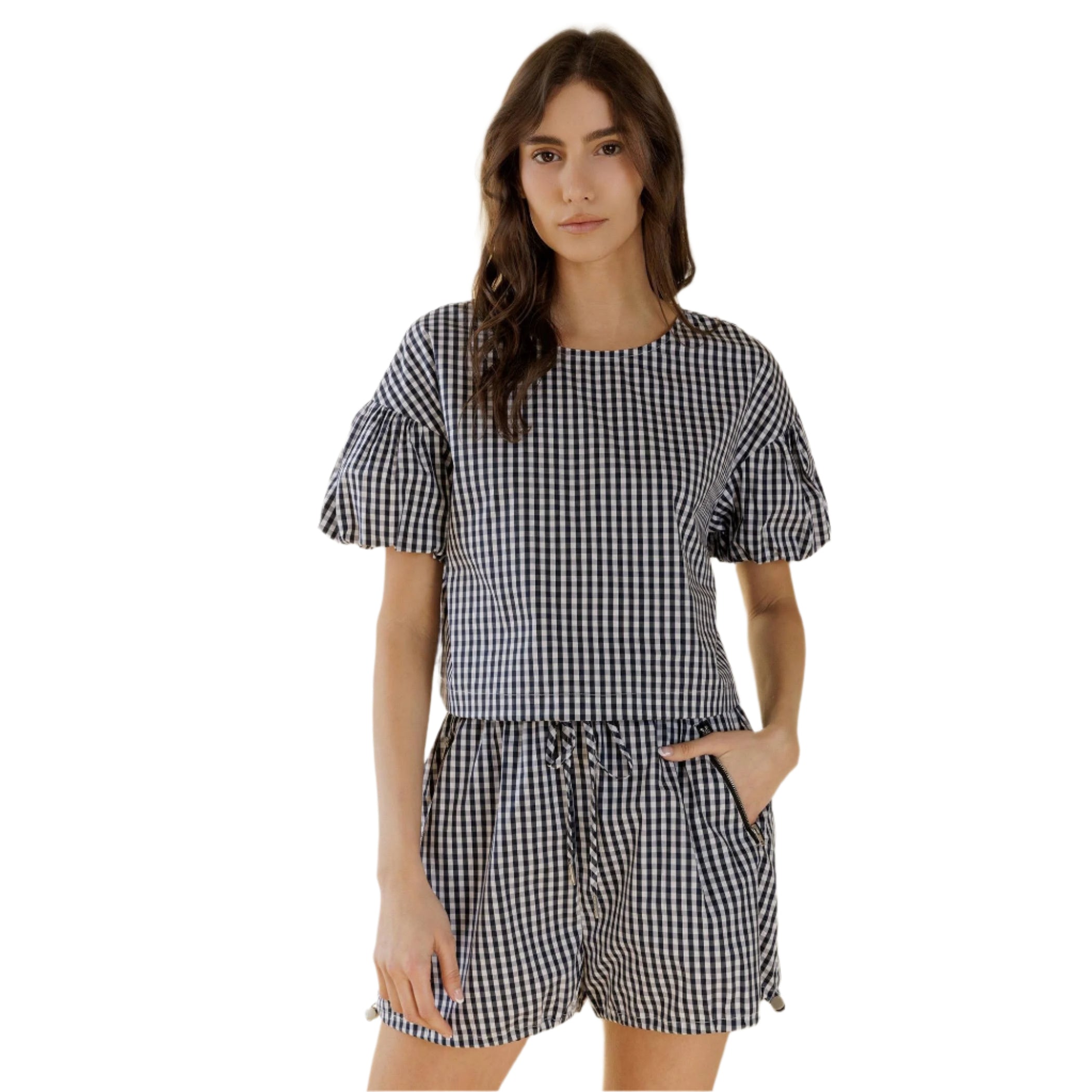 Gingham Navy Top