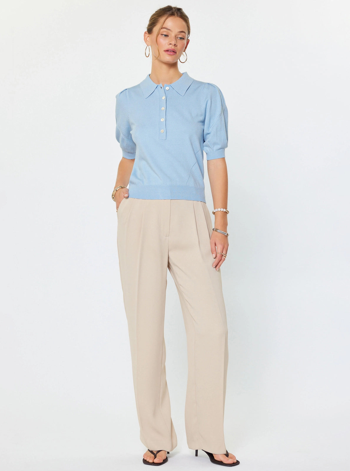 Knit Polo Pastel Blue Top
