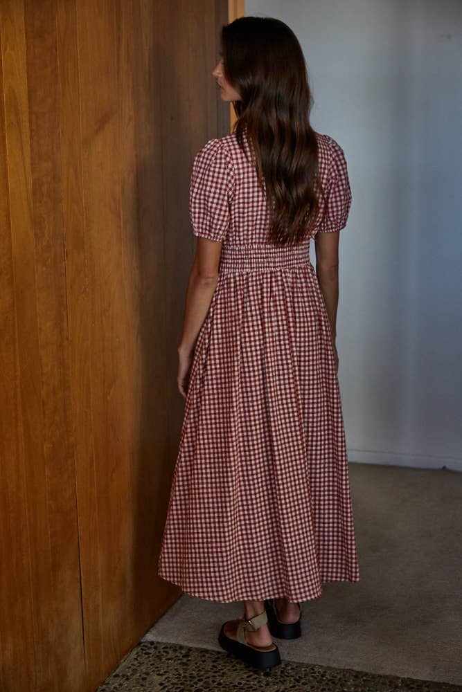 Woven Cotton Gingham Maxi Red