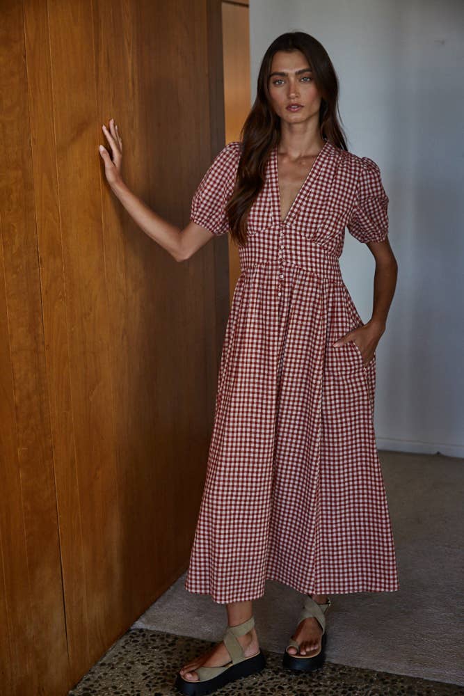 Woven Cotton Gingham Maxi Red