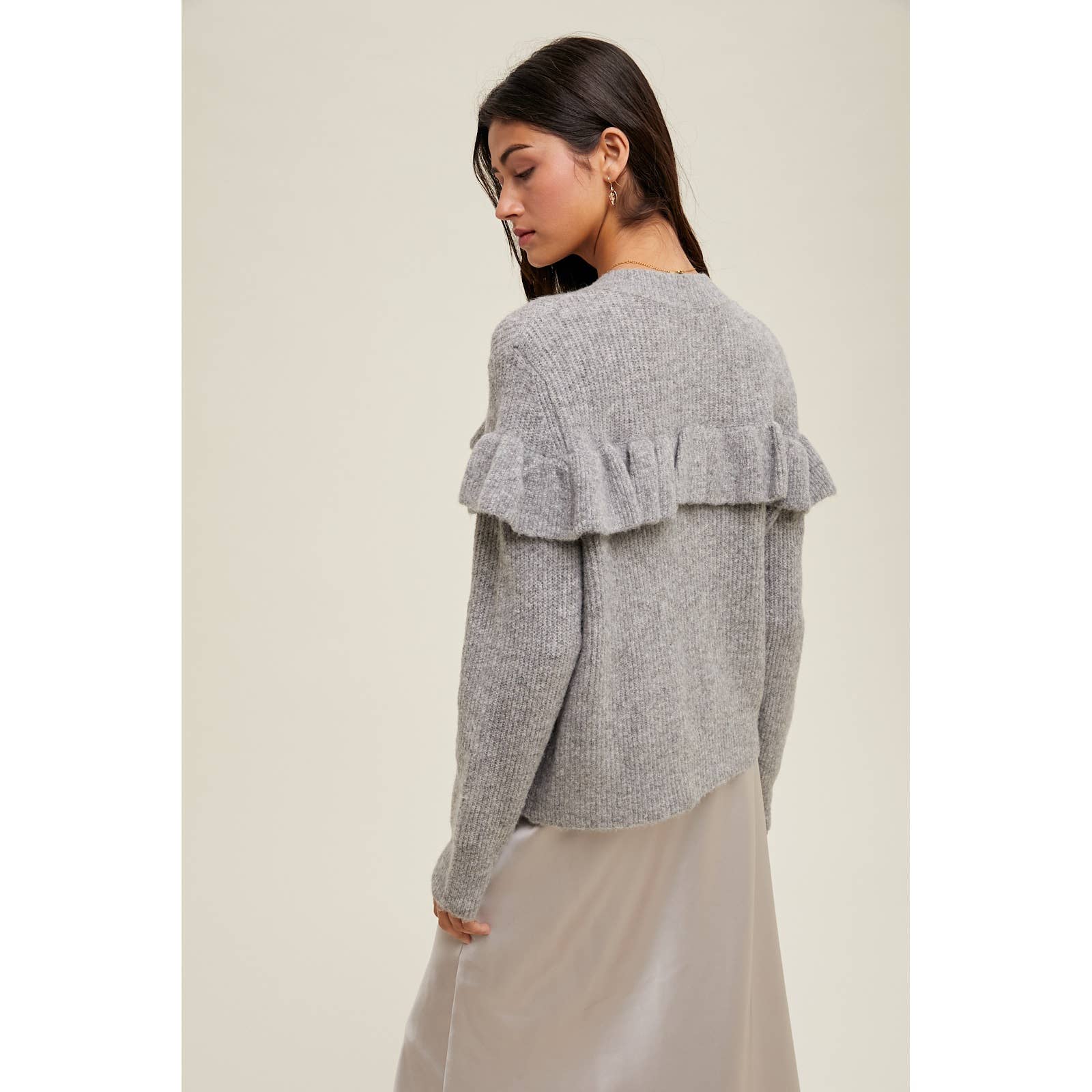 Brushed Button-Up Frill Cardigan