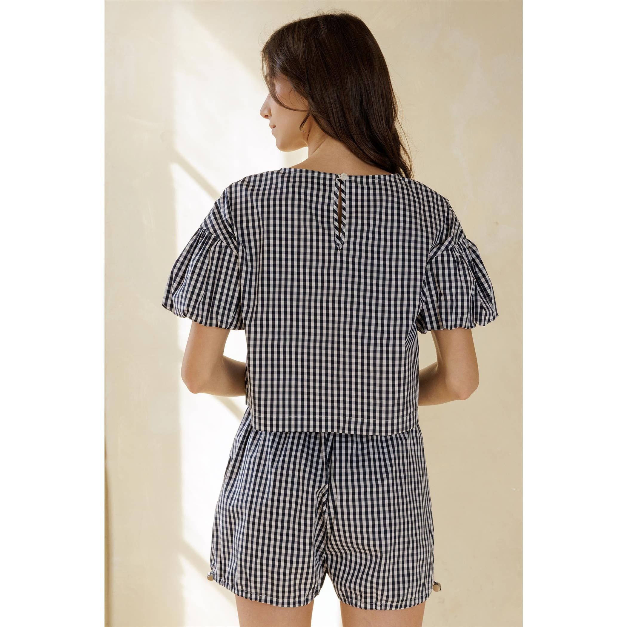 Gingham Navy Top