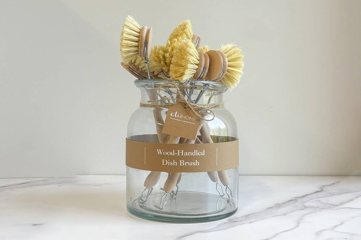 Euro Wood-Handled Dish Brush with Replaceable Head