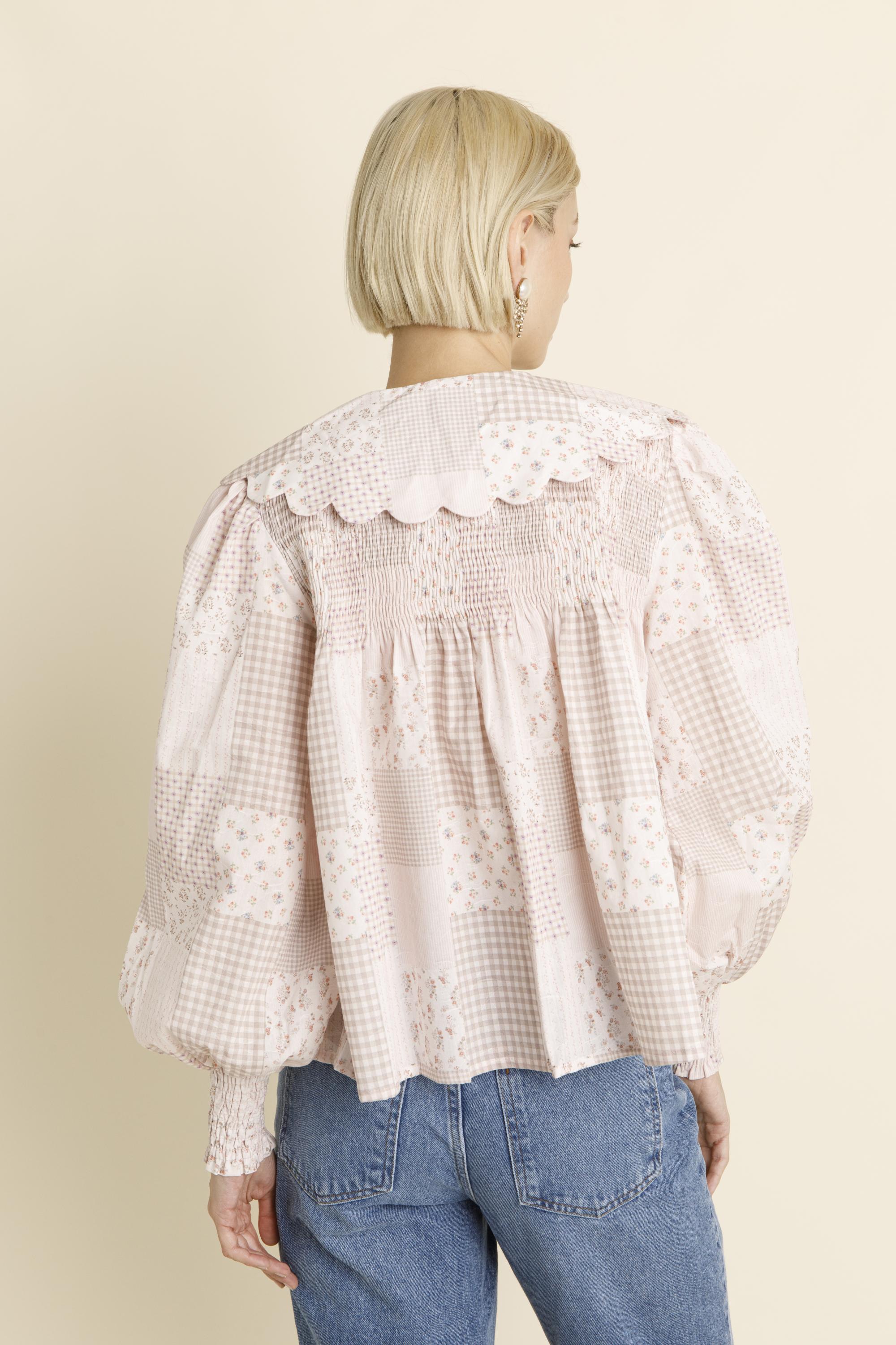 Scallop Collar Tile Print Blouse