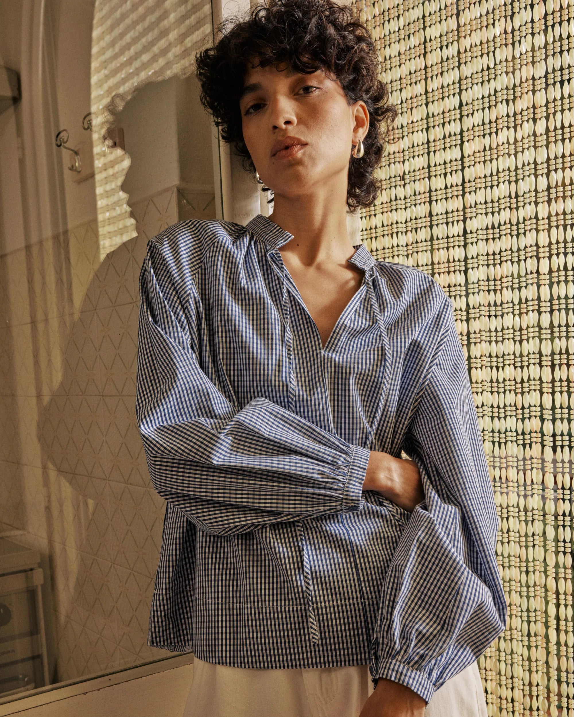 Varry Marine Checked Cotton Blouse