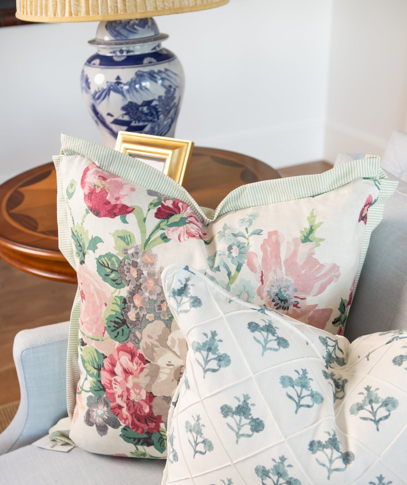 Hathaway Print Berry with Pleated Edge Pillow - Lee Jofa