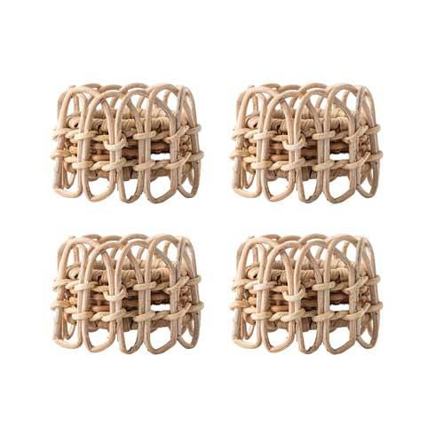 Provence Rattan Napkin Ring Set - Whitewash