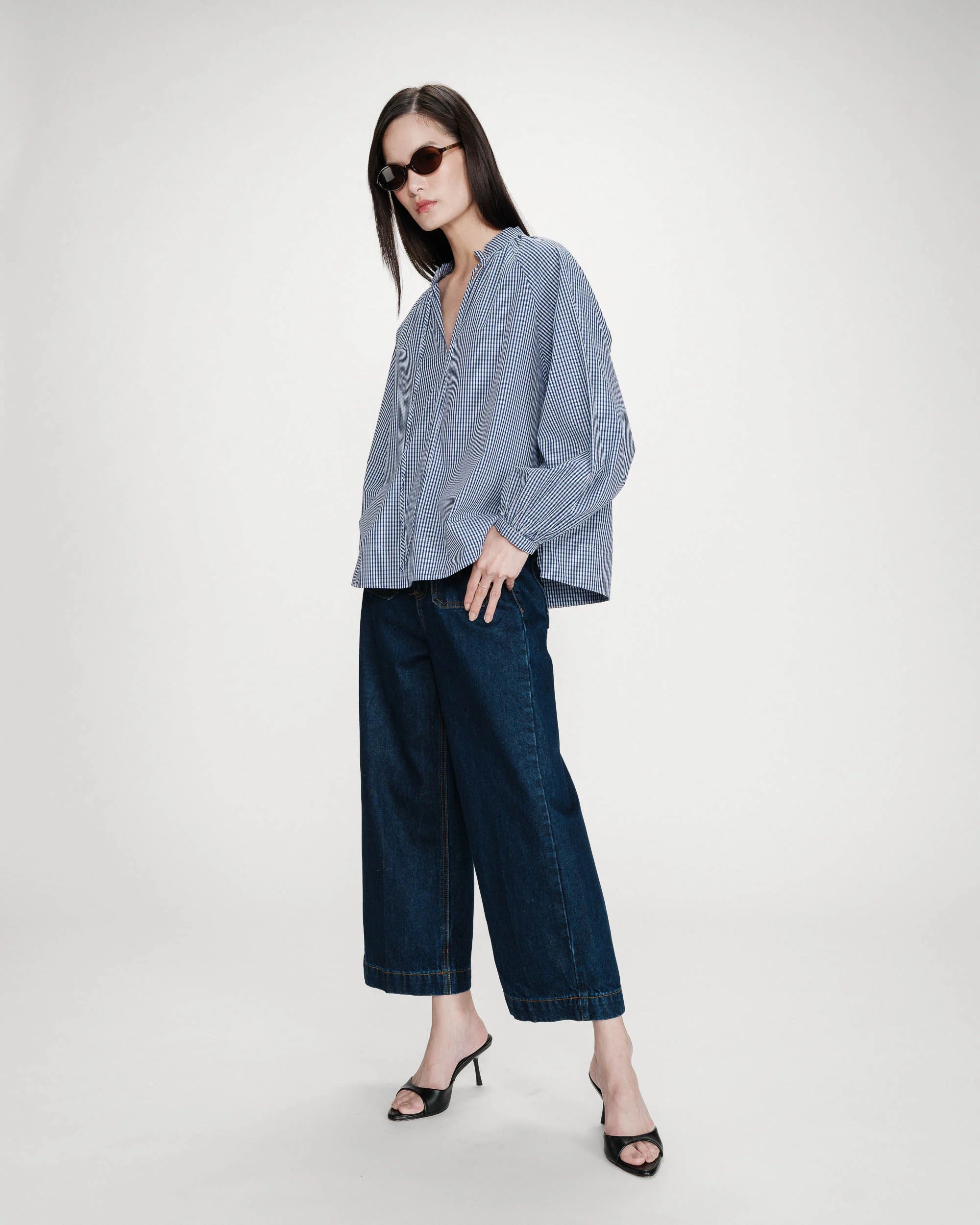 Varry Marine Checked Cotton Blouse