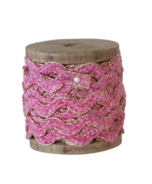 Scalloped Chenille Metallic Edged Ribbon on Wood Spool