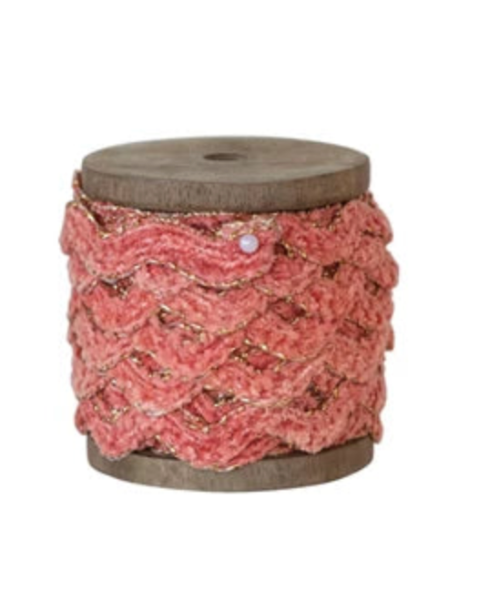 Scalloped Chenille Metallic Edged Ribbon on Wood Spool