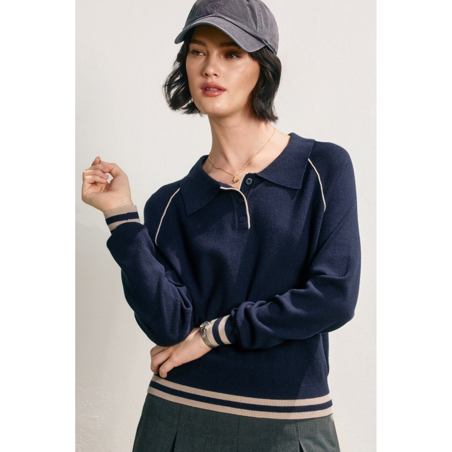 Polo Contrast Trim Sweater Navy