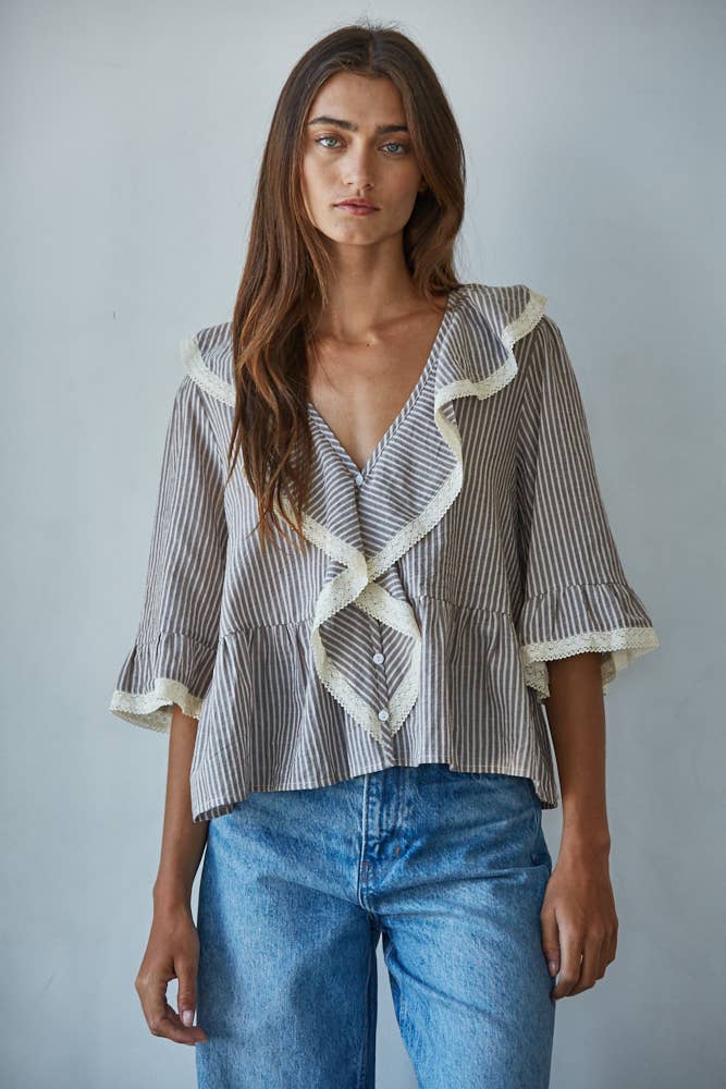 Woven Striped Ruffle Top