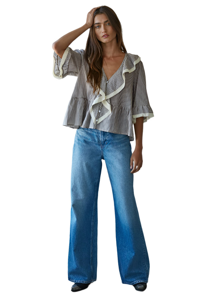 Woven Striped Ruffle Top