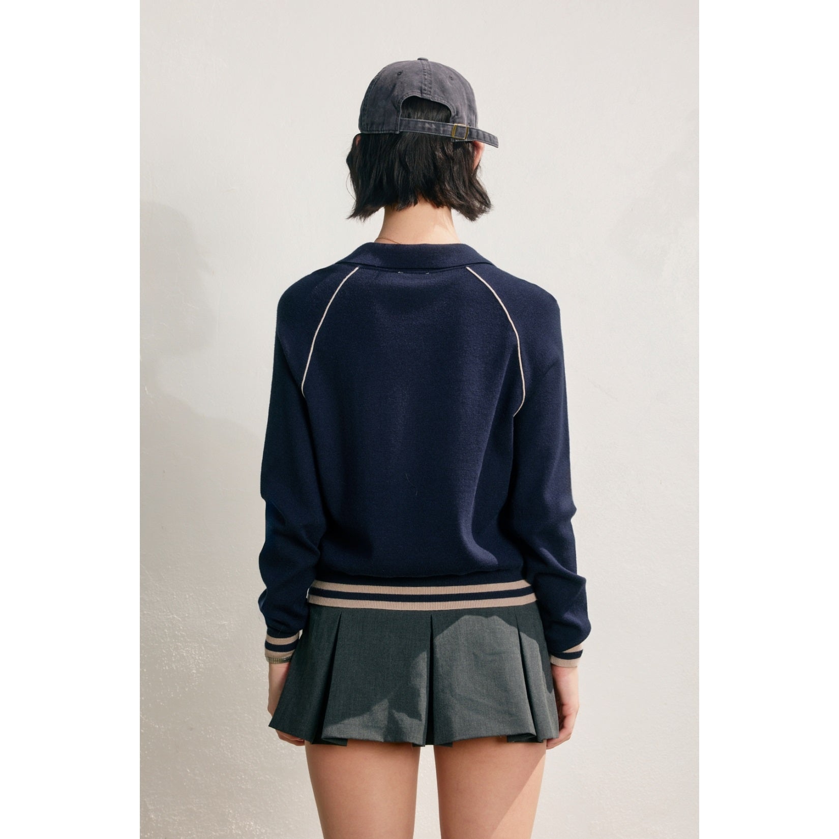 Polo Contrast Trim Sweater Navy
