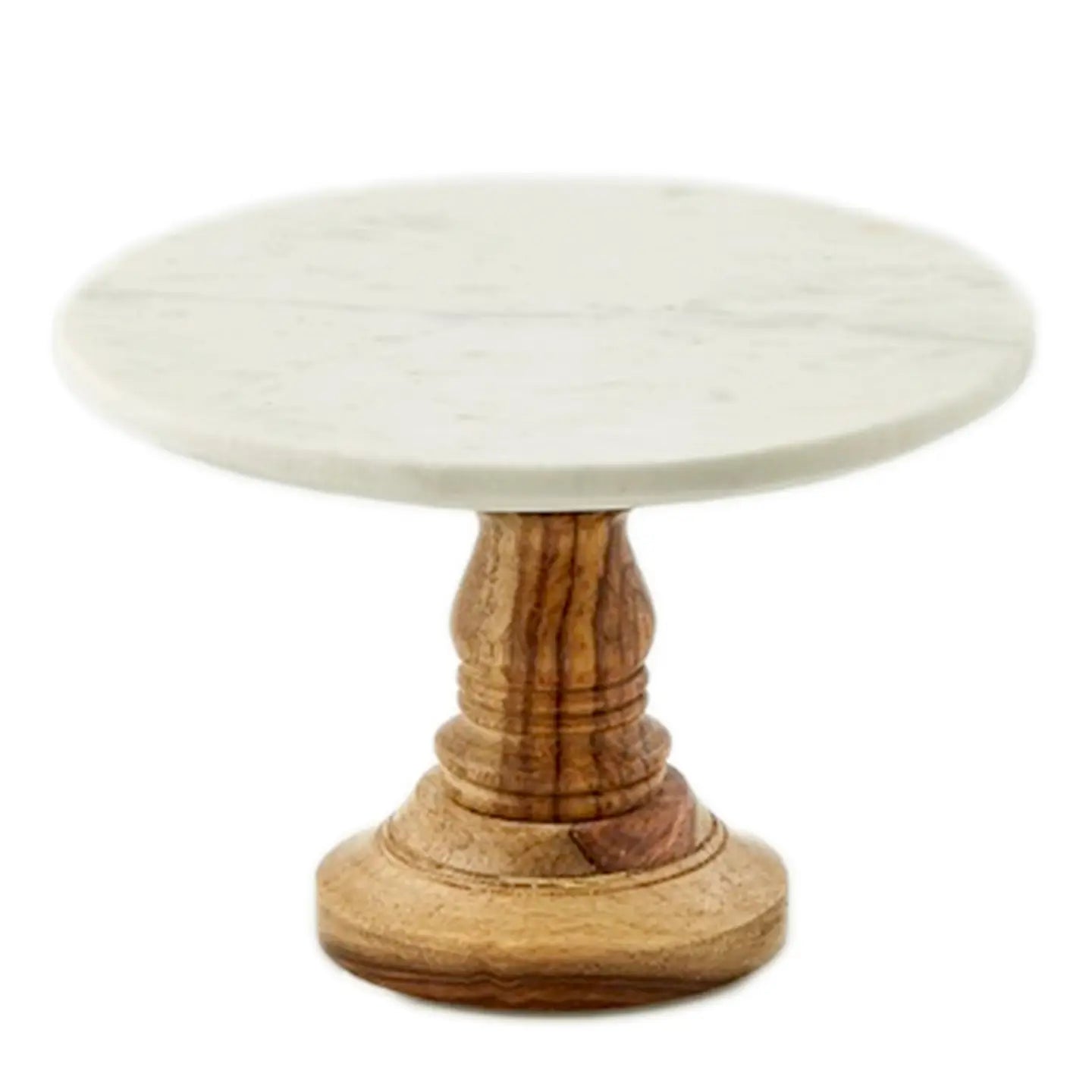 White Marble Cake Plate with Mango Wood Stand