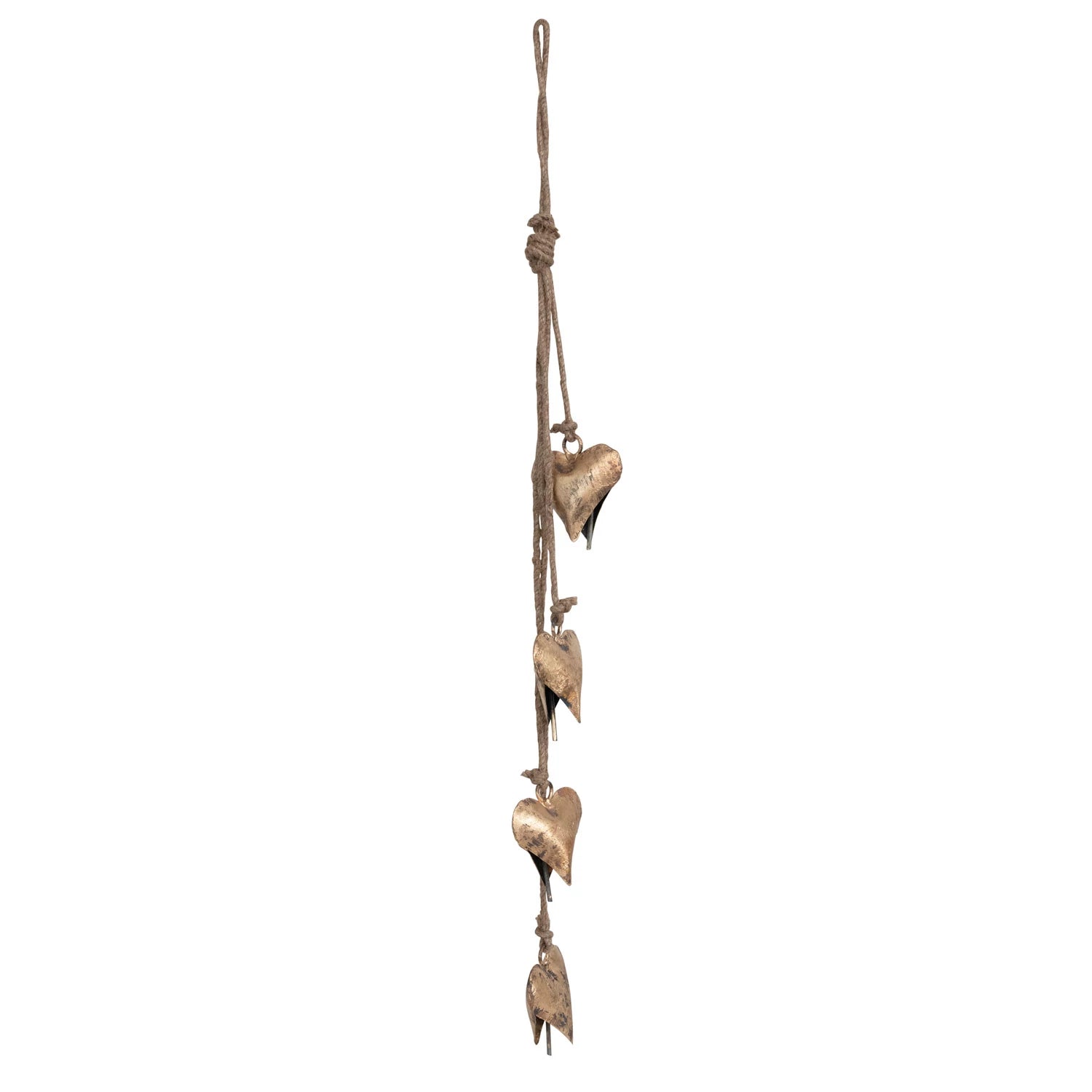 Hanging Antique Brass Heart Bells