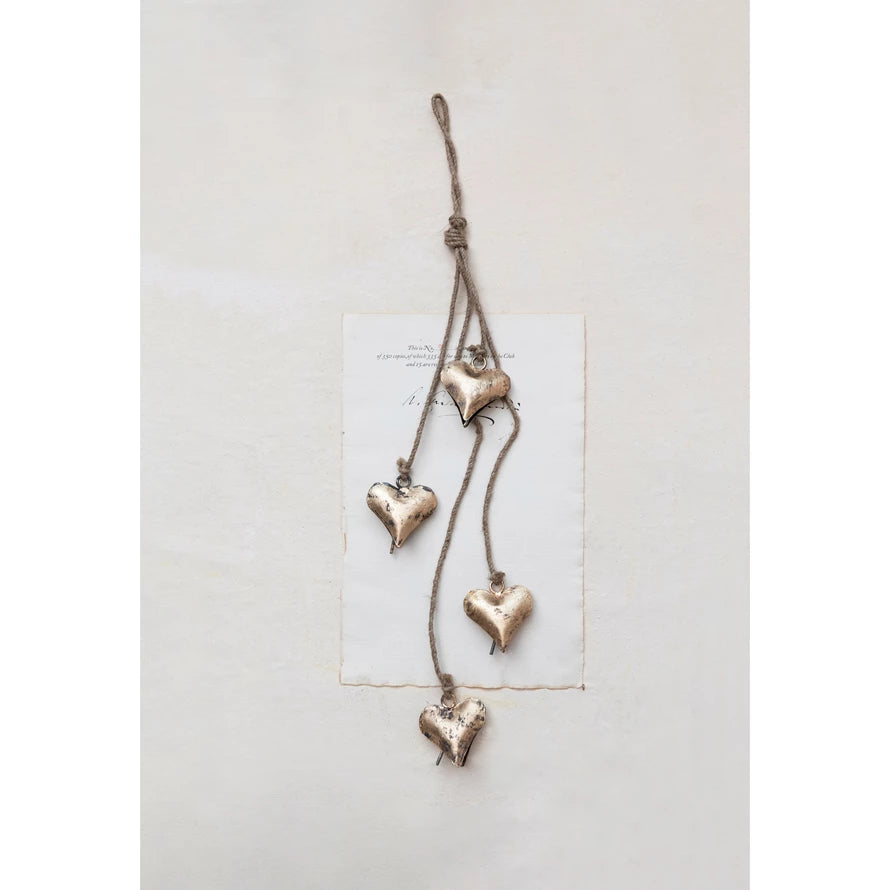 Hanging Antique Brass Heart Bells