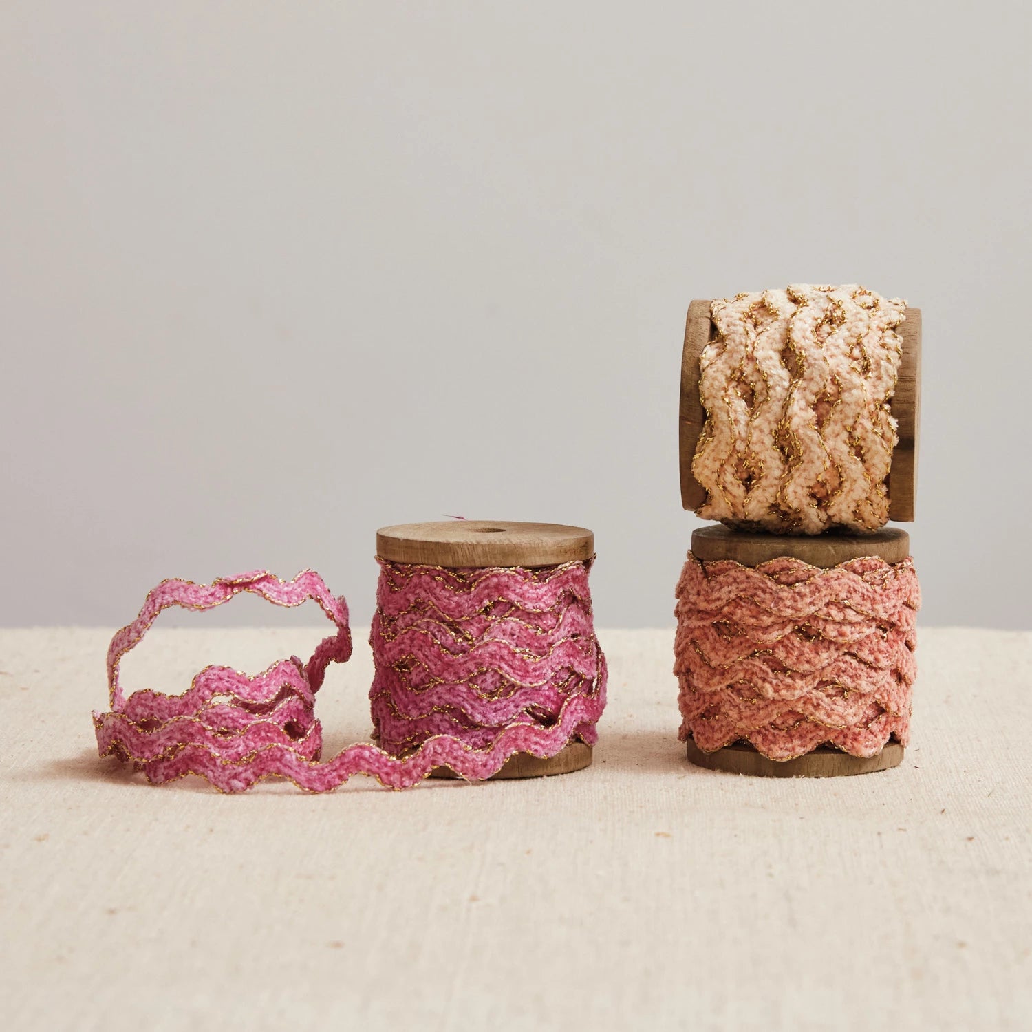 Scalloped Chenille Metallic Edged Ribbon on Wood Spool