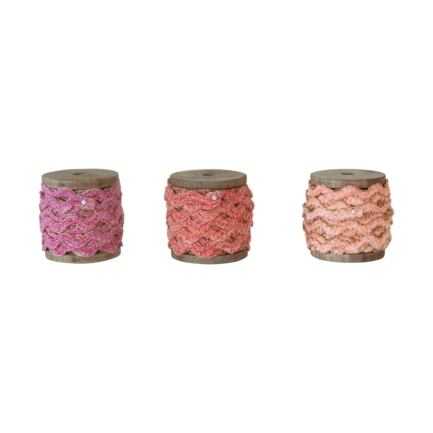 Scalloped Chenille Metallic Edged Ribbon on Wood Spool